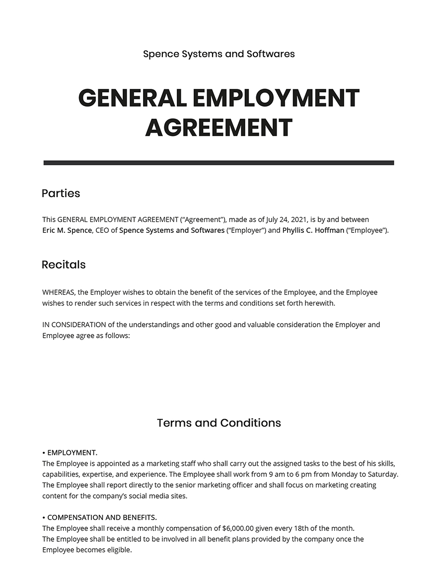 General Employment Agreement Template
