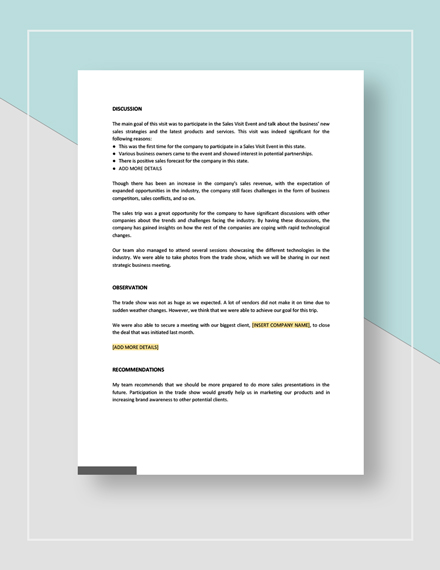 Sales Trip Report Template Word