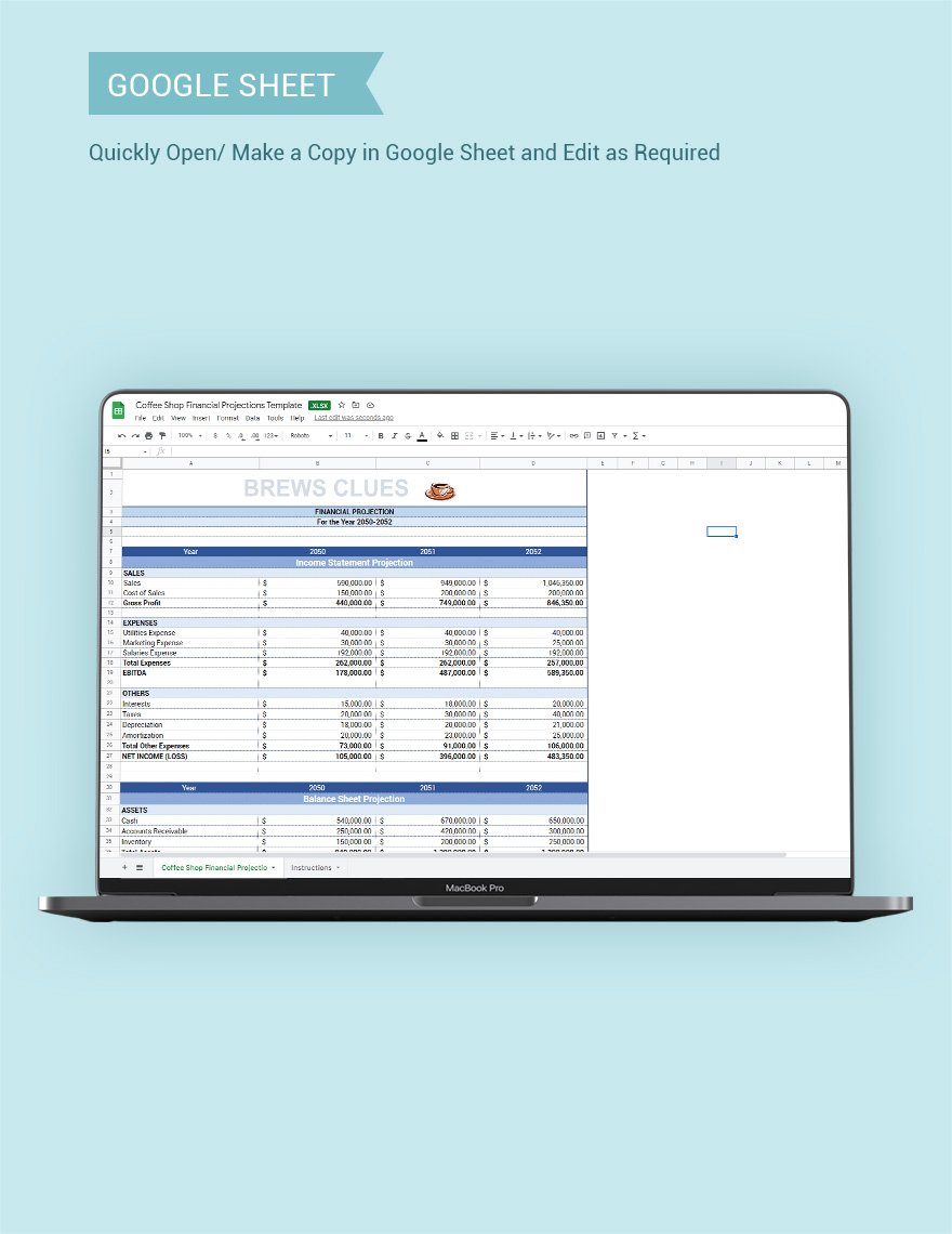 Coffee Shop Financial Projections Template Google Sheets, Excel