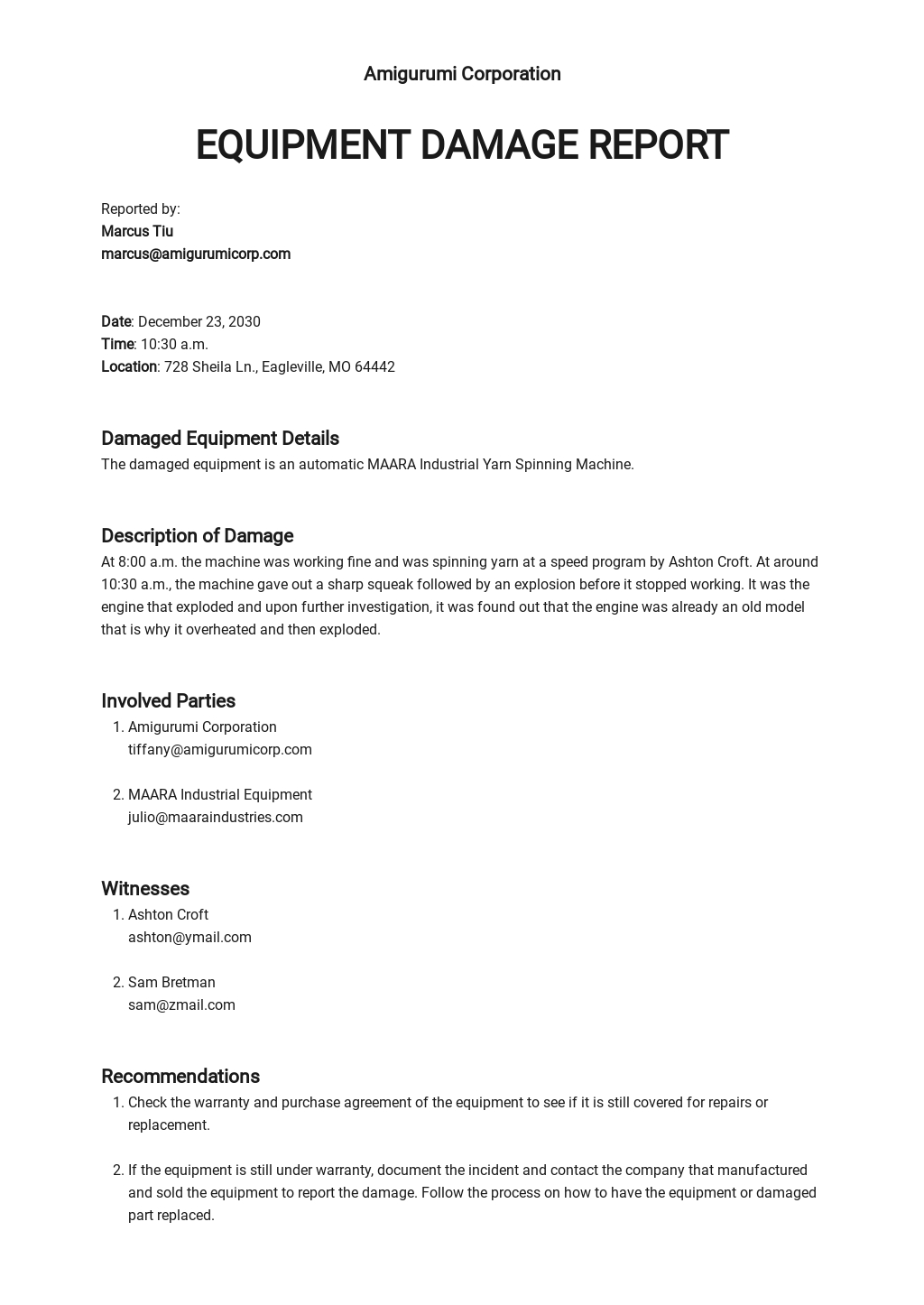 FREE Equipment Damage Report Template Google Docs Word Template