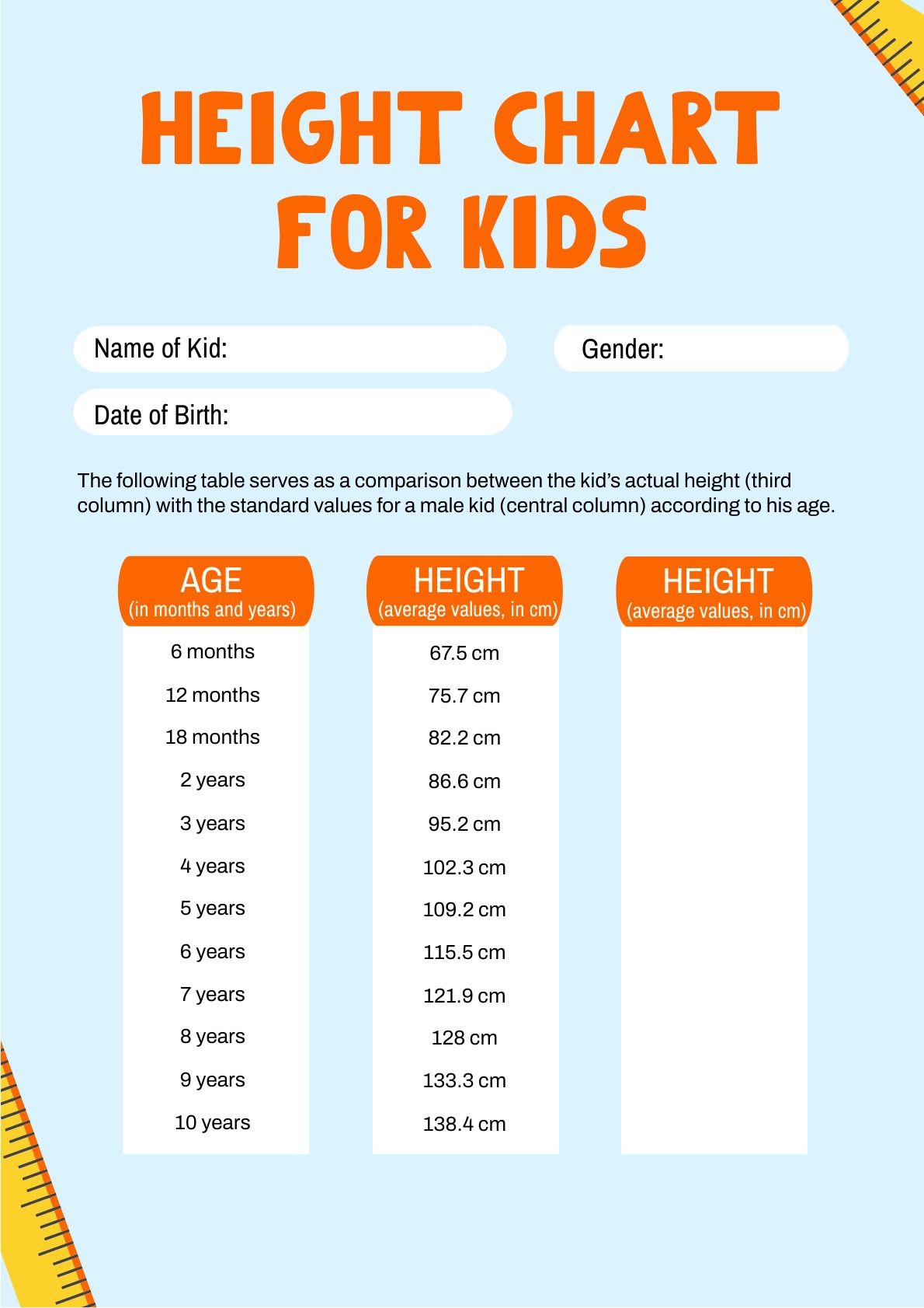 Height Chart For Kids in PDF, Illustrator