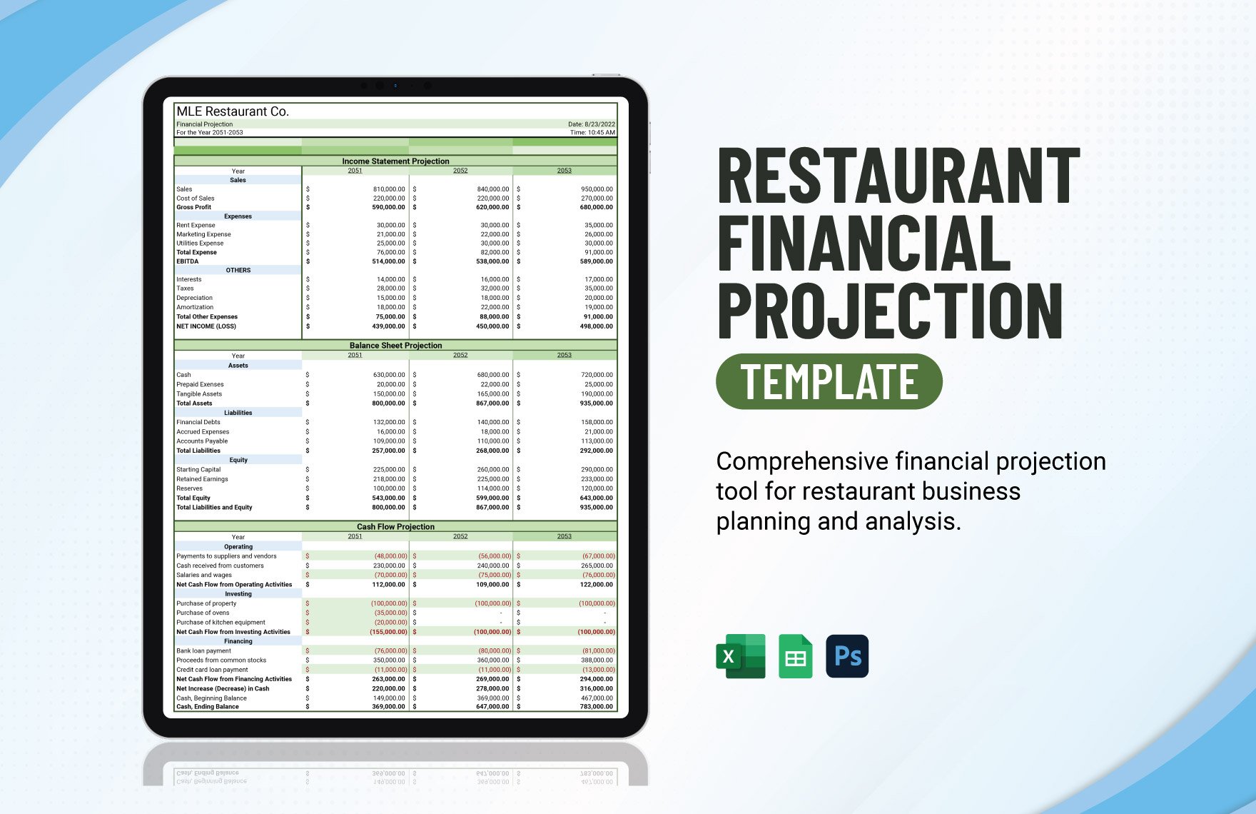 Restaurant Financial Projection Template in PSD, Excel, Google Sheets - Download | Template.net