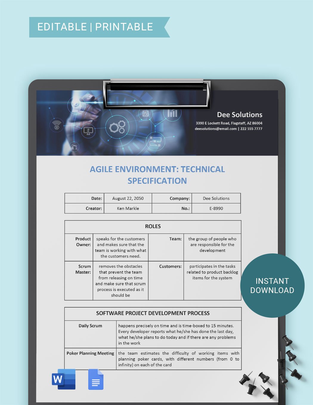 Free Agile Technical Specification Template in Word, Google Docs