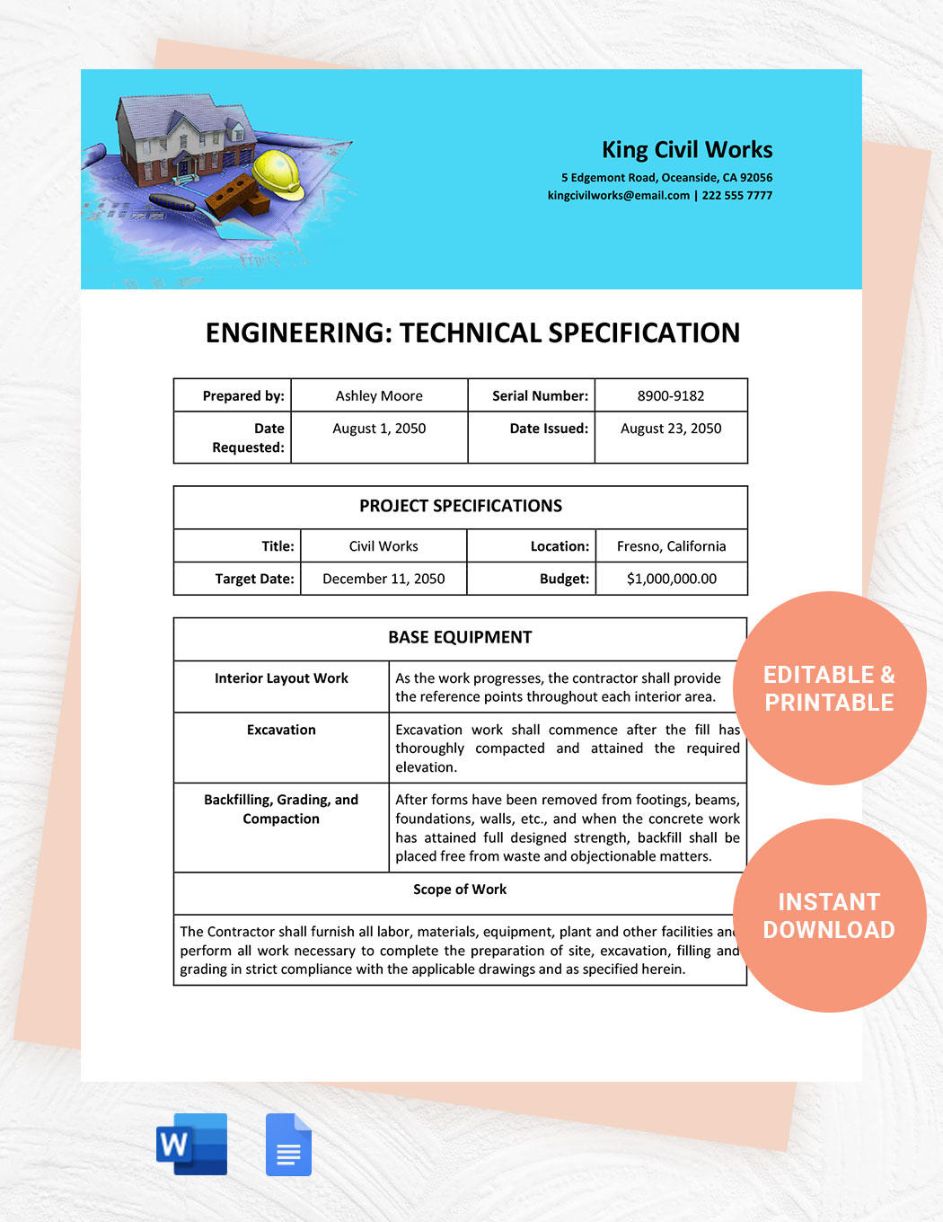 Engineering Technical Specification Template in Word, Google Docs - Download | Template.net