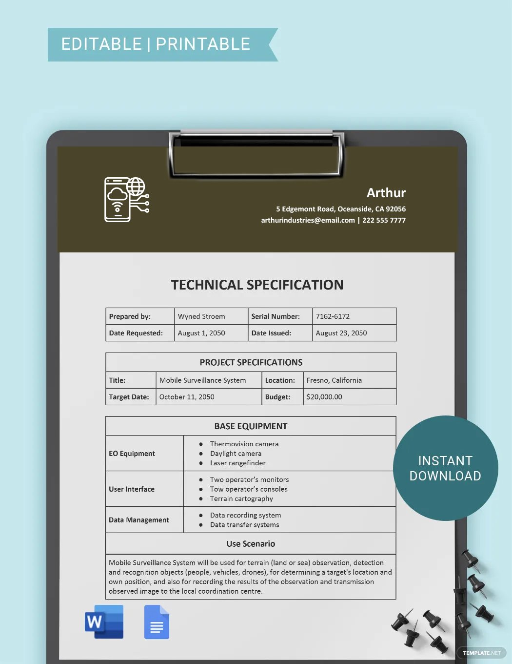 SAP Technical Specification Template Google Docs, Word