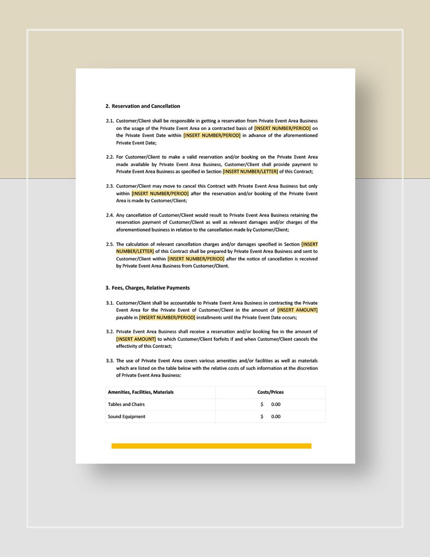 Private Event Contract Template