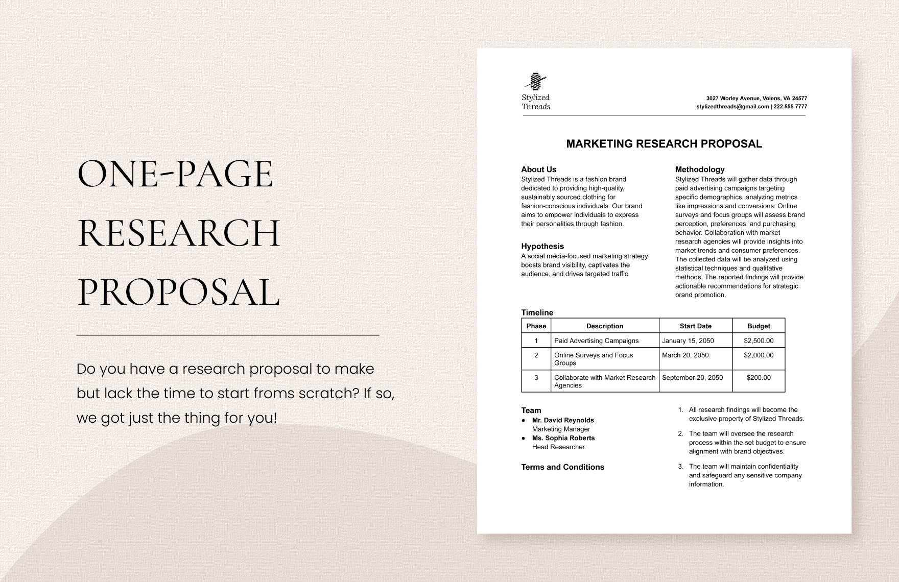 One Page Research Proposal Template