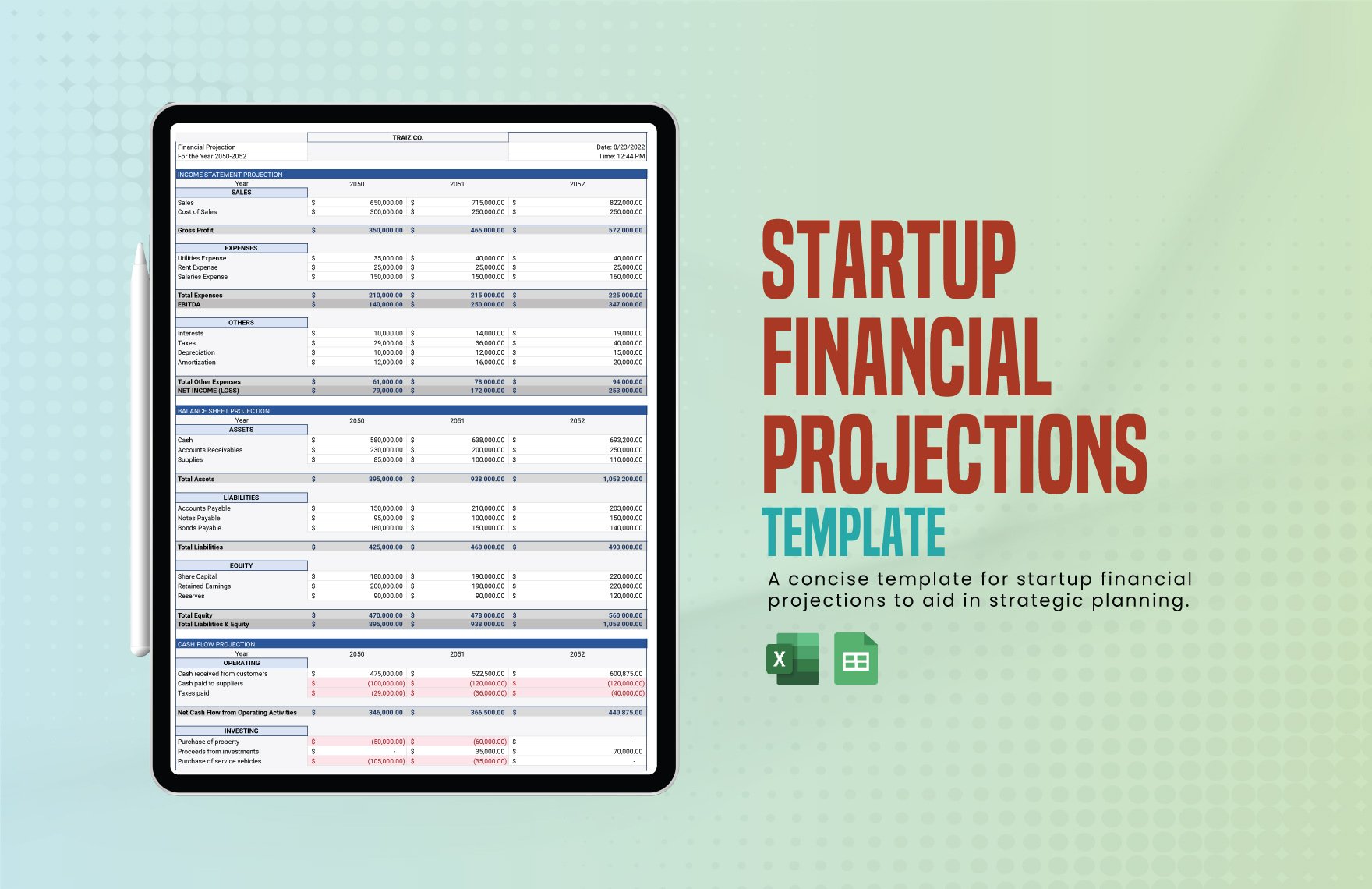 Free Startup Financial Projections Template in Excel, Google Sheets
