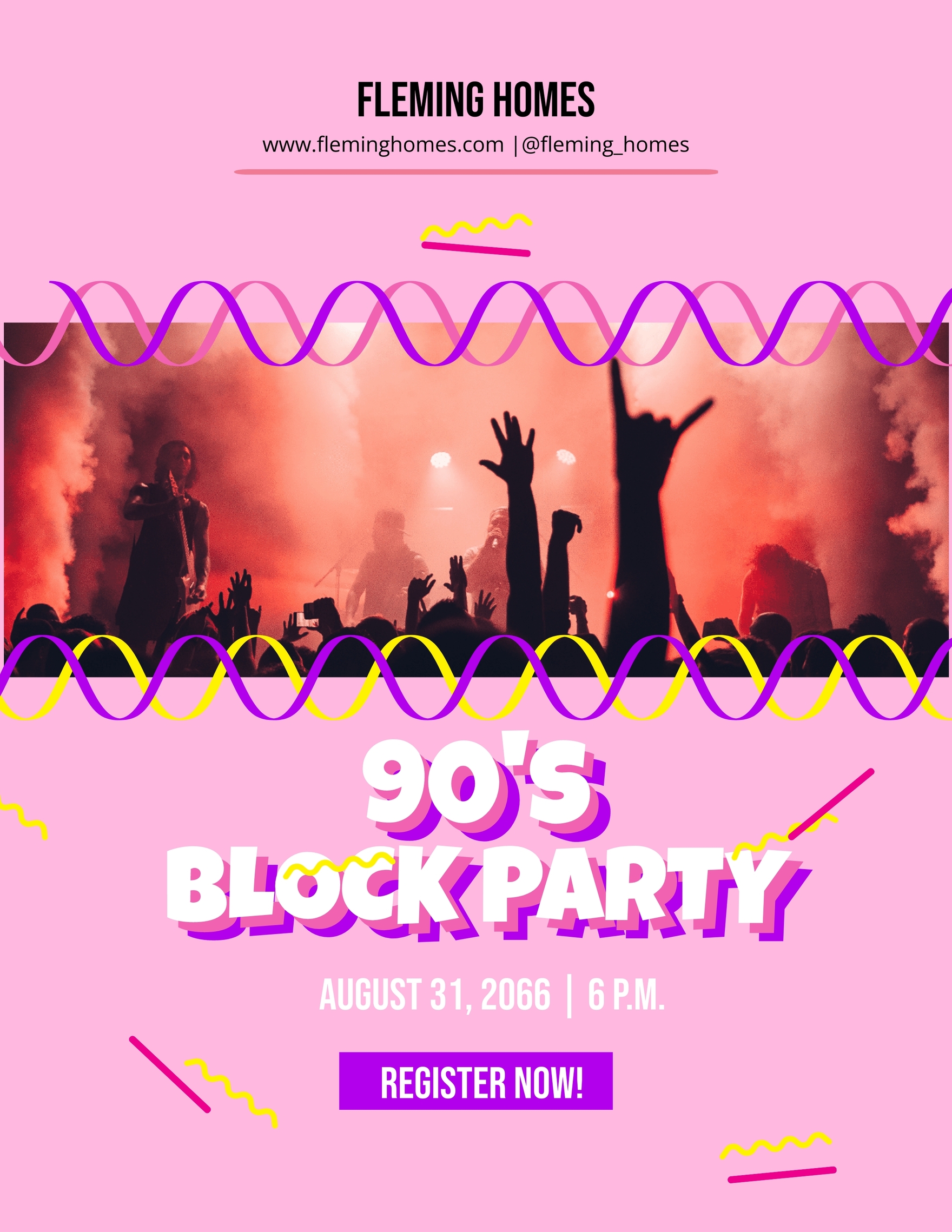 Block Party Poster Layout with Green and Orange Accents Stock