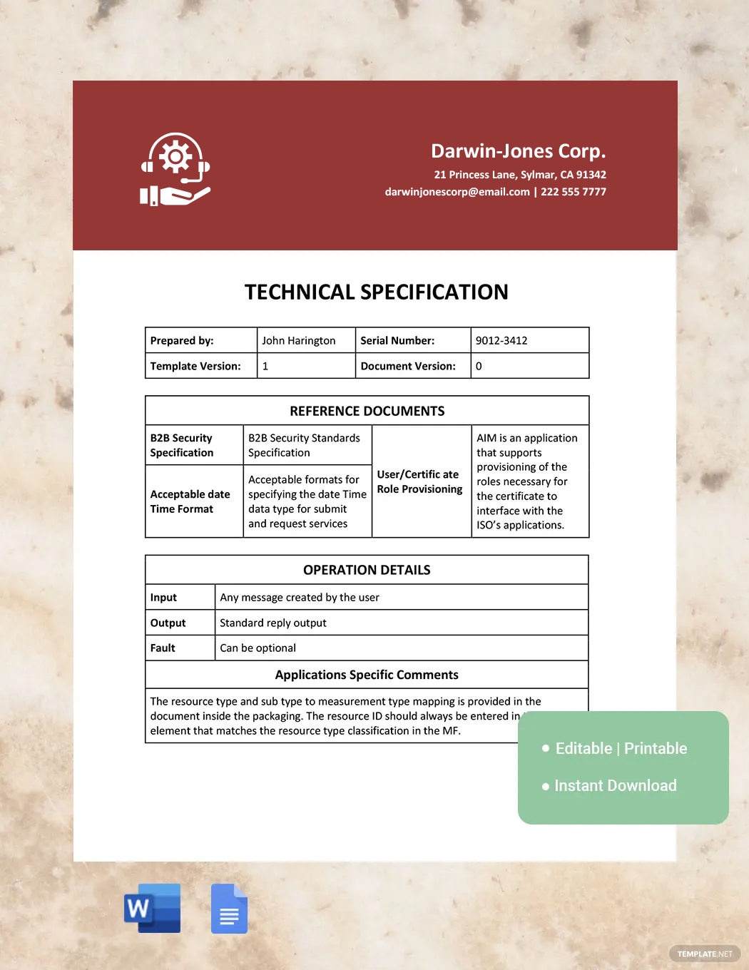 Sample Technical Specification Template