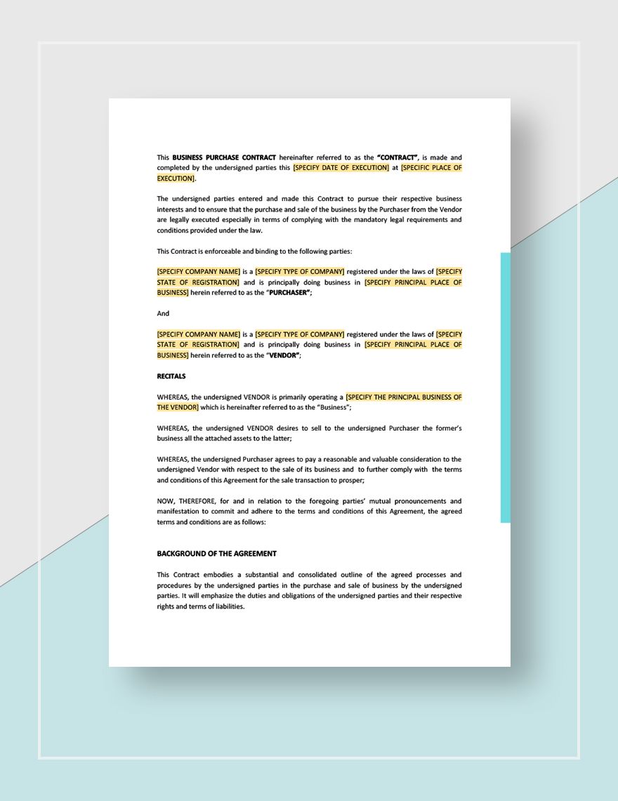 Business Purchase Contract Template