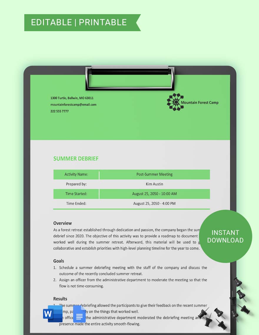 Project Debrief Meeting Template Google Docs Word Template