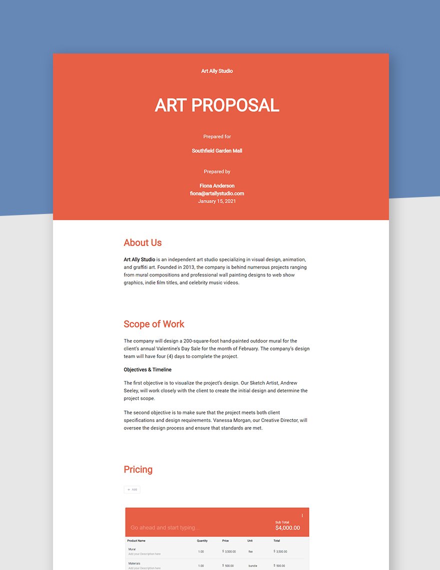 Art Proposal Template Google Docs, Word, Apple Pages, PDF