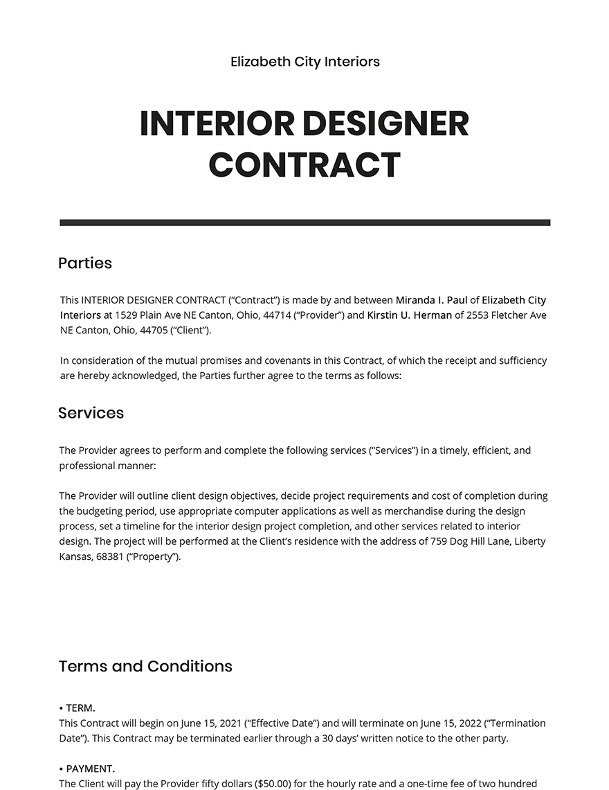 How To Write An Interior Design Contract Printable Form Templates 