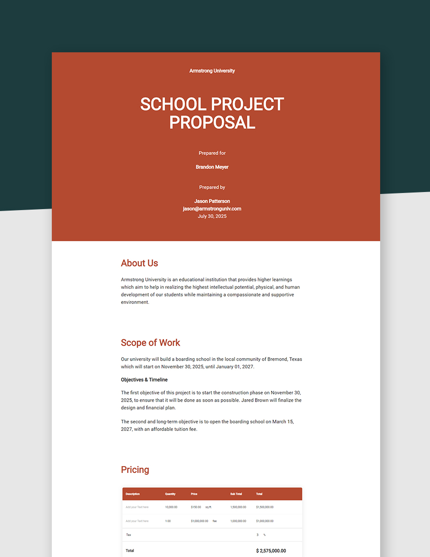 Sample School Project Proposal Template Google Docs Word Template Net   Printable School Project Proposal Template 