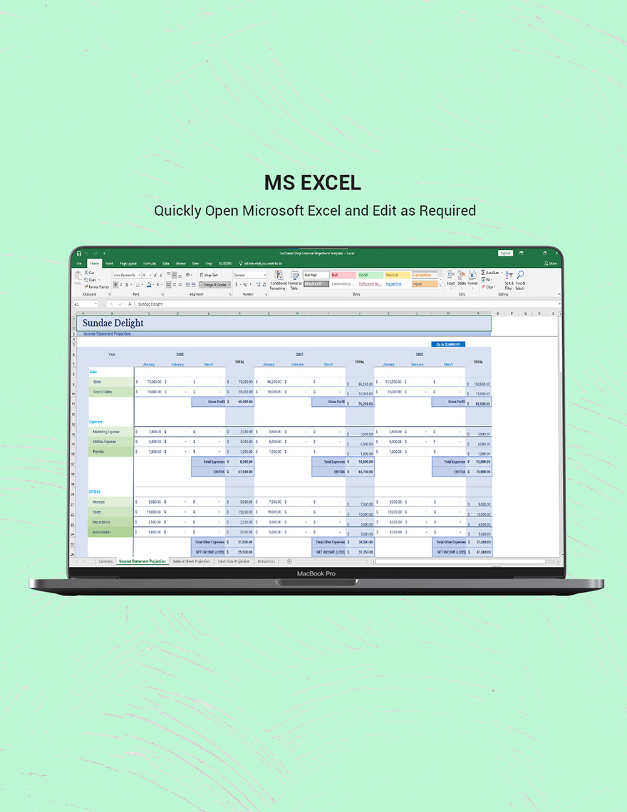 Ice Cream Shop Financial Projections Template - Google Sheets, Excel ...