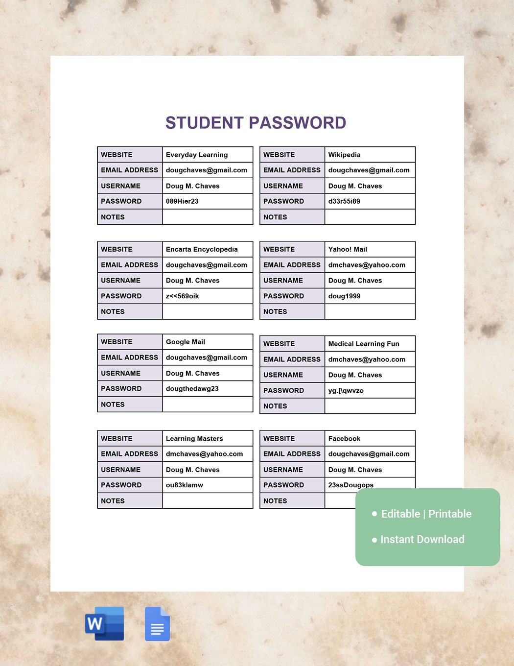Student Password Template