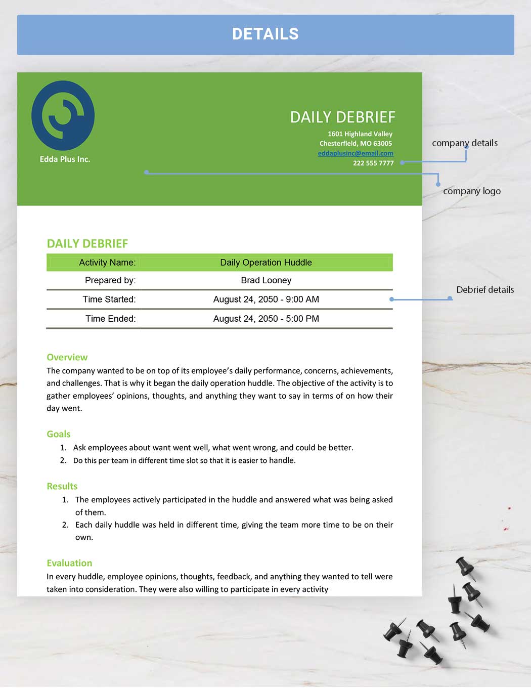 Daily Debrief Template