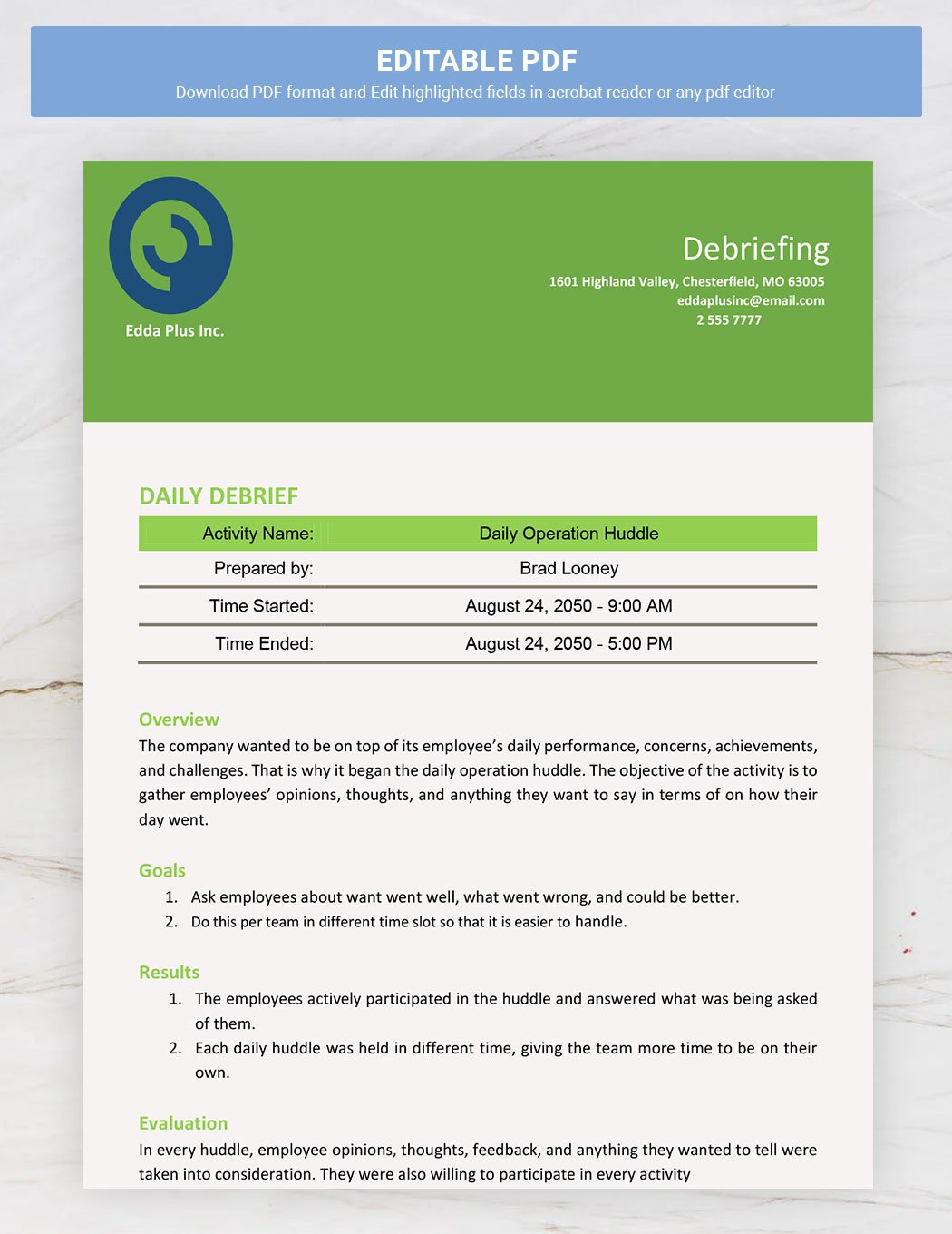 Daily Debrief Template