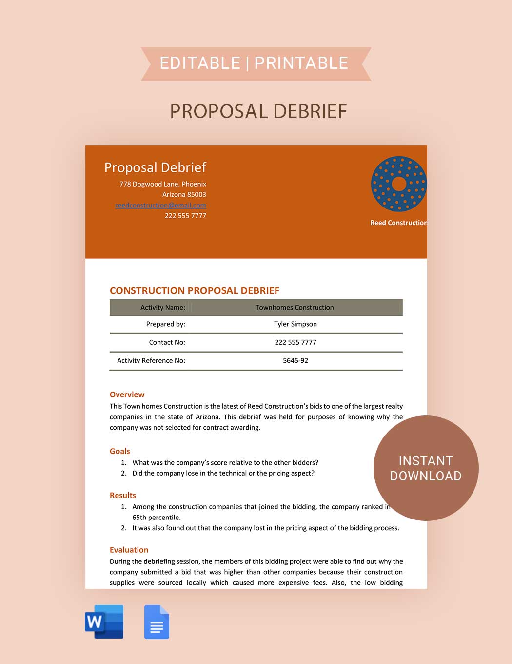 Debrief in Word FREE Template Download