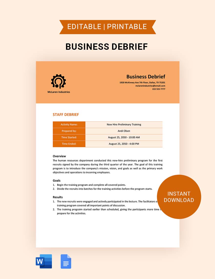 Post Project Debrief Template In GDocsLink MS Word Download