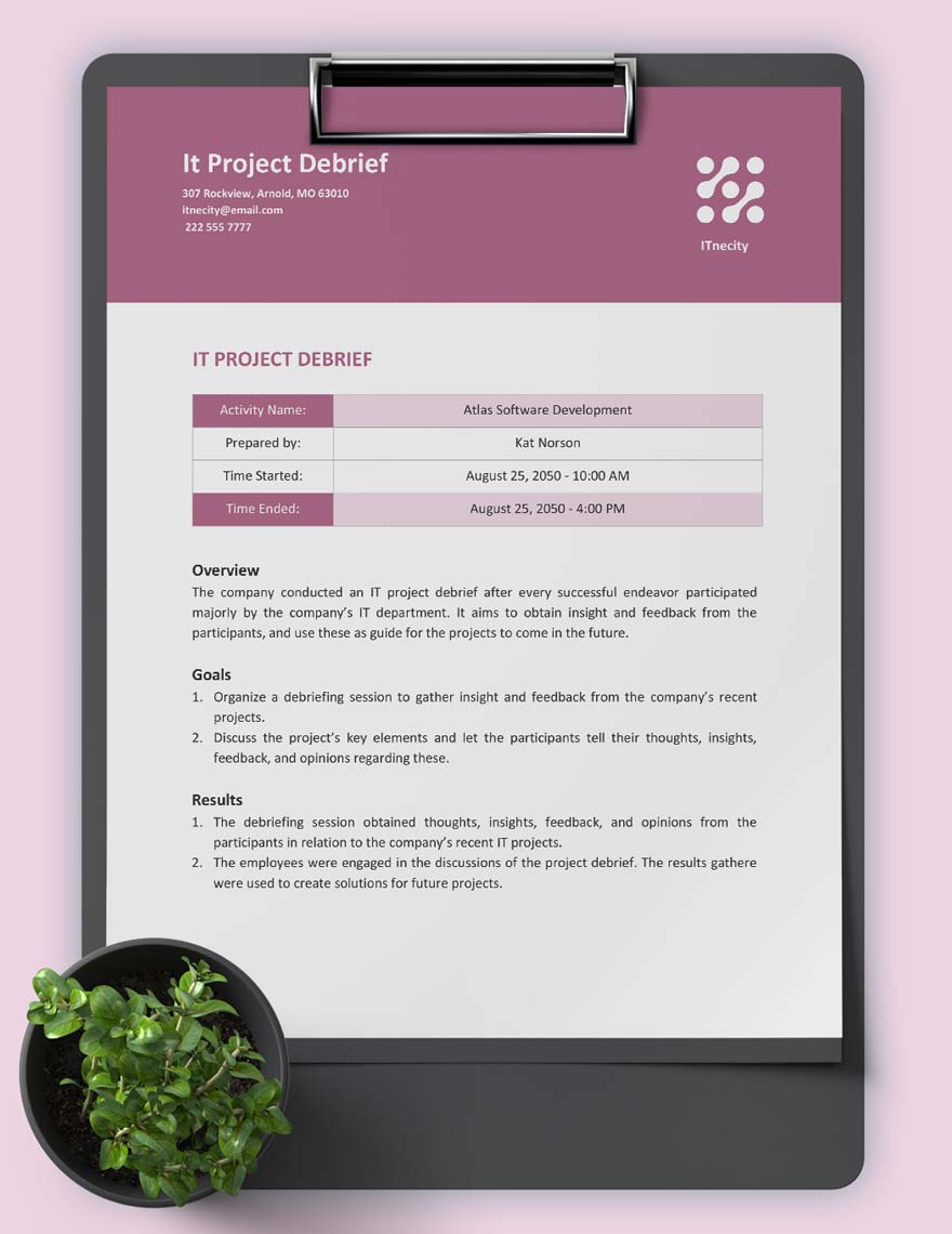IT Project Debrief Template