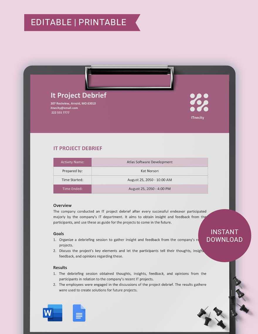 IT Project Debrief Template