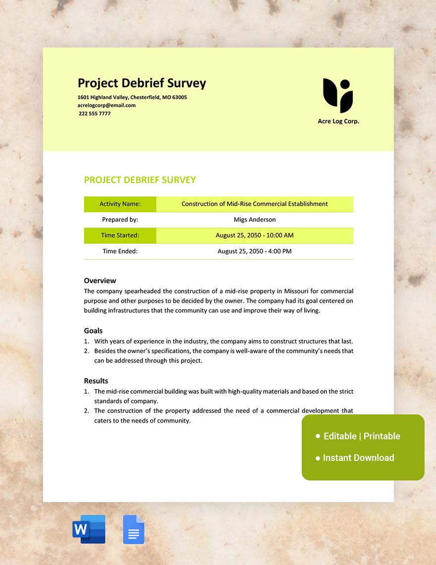 Project Debrief Survey Template