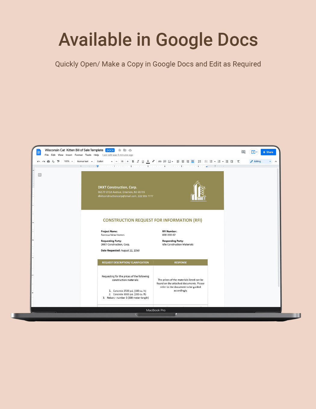 Construction Request For Information Template