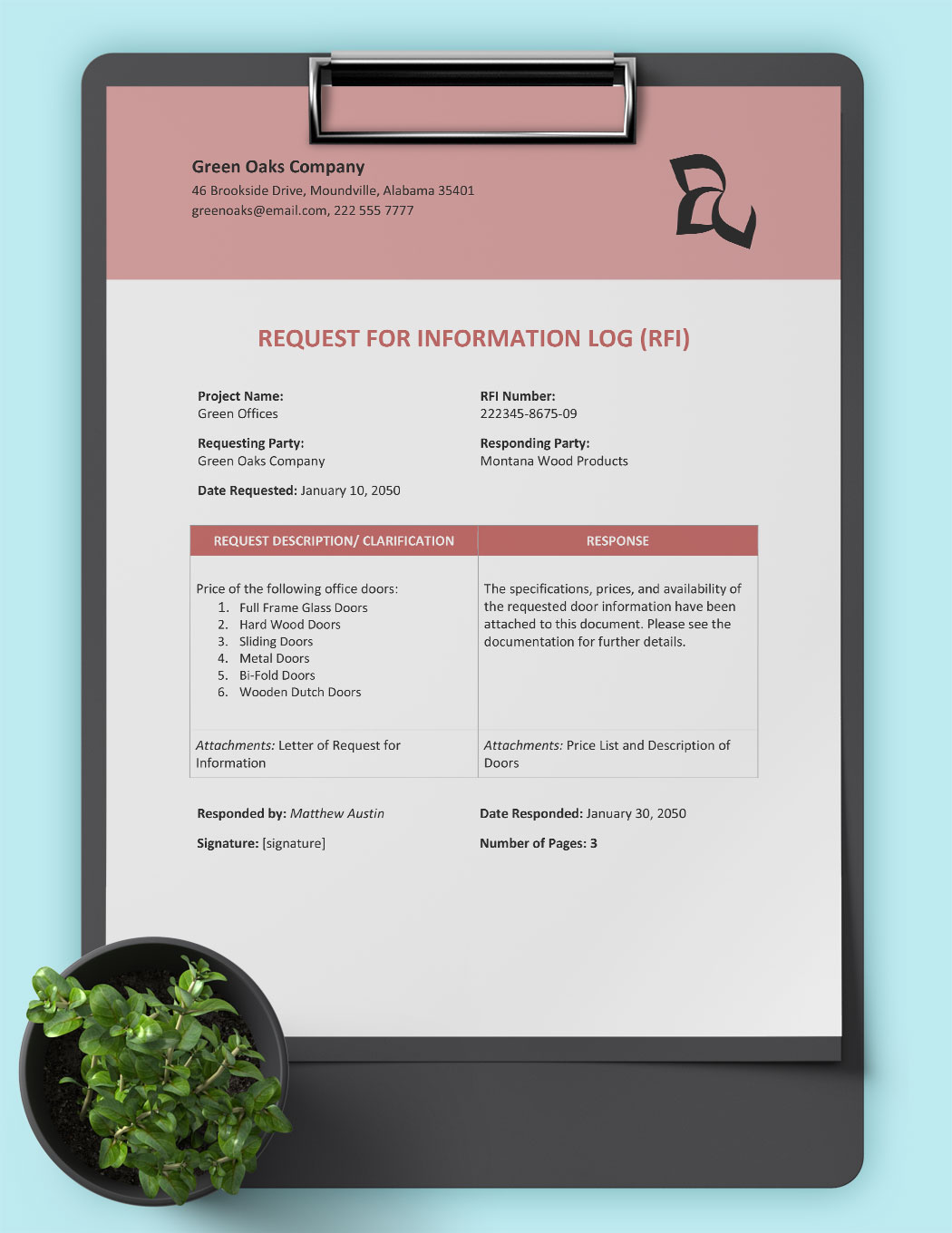 Request For Information Log Template