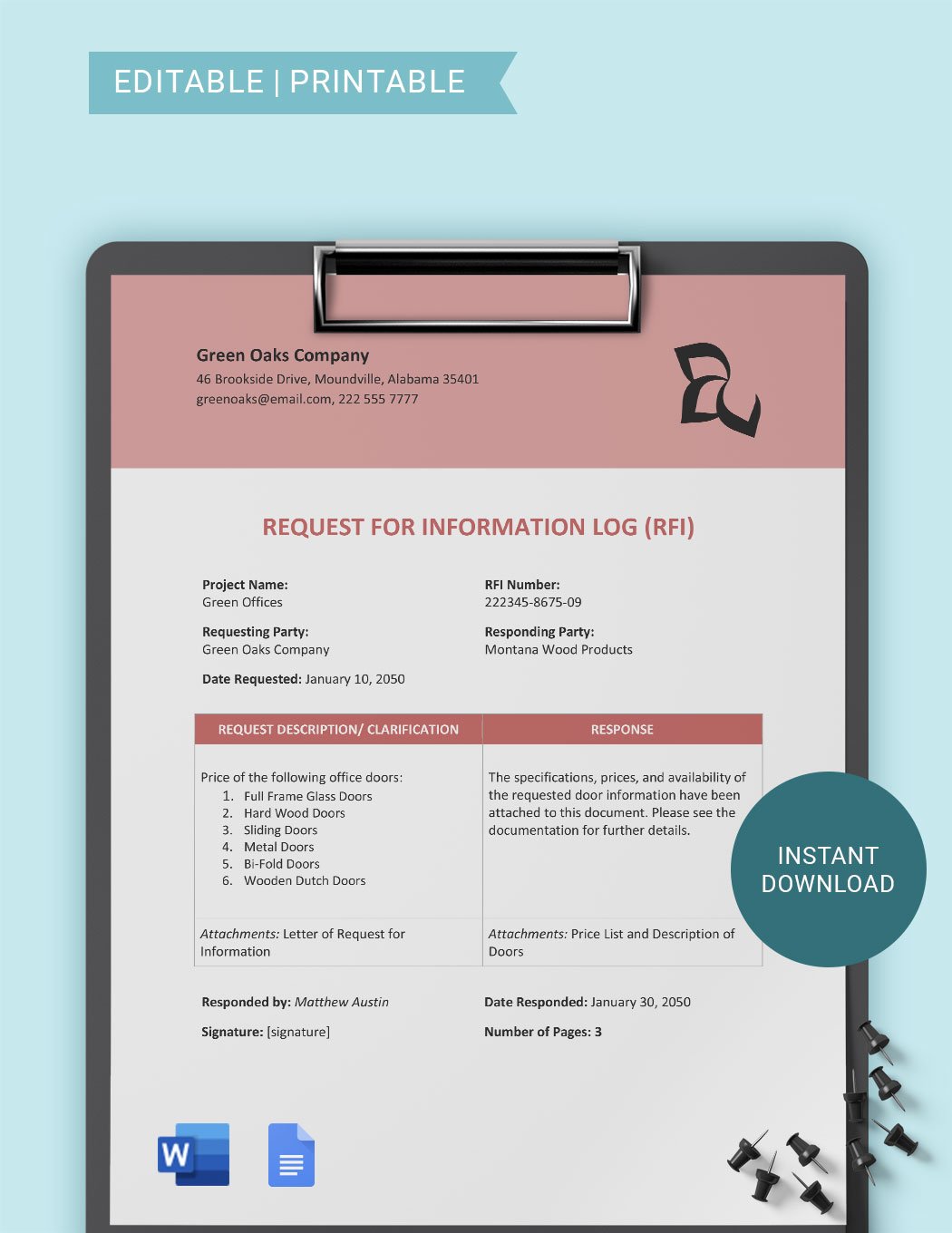 Free Request For Information Log Template in Word, Google Docs