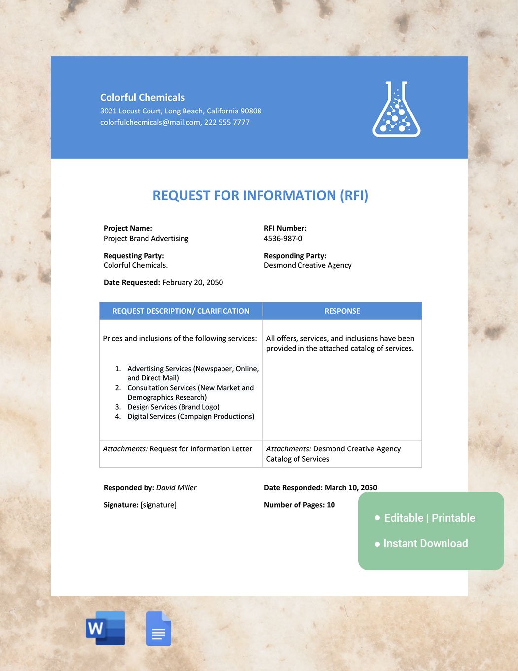 Creative Agency Request For Information Template in Word, Google Docs