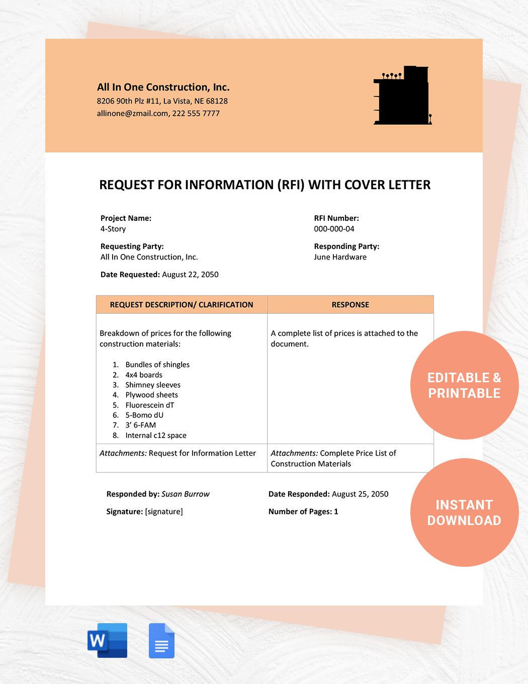 Request For Information With Cover Letter Template