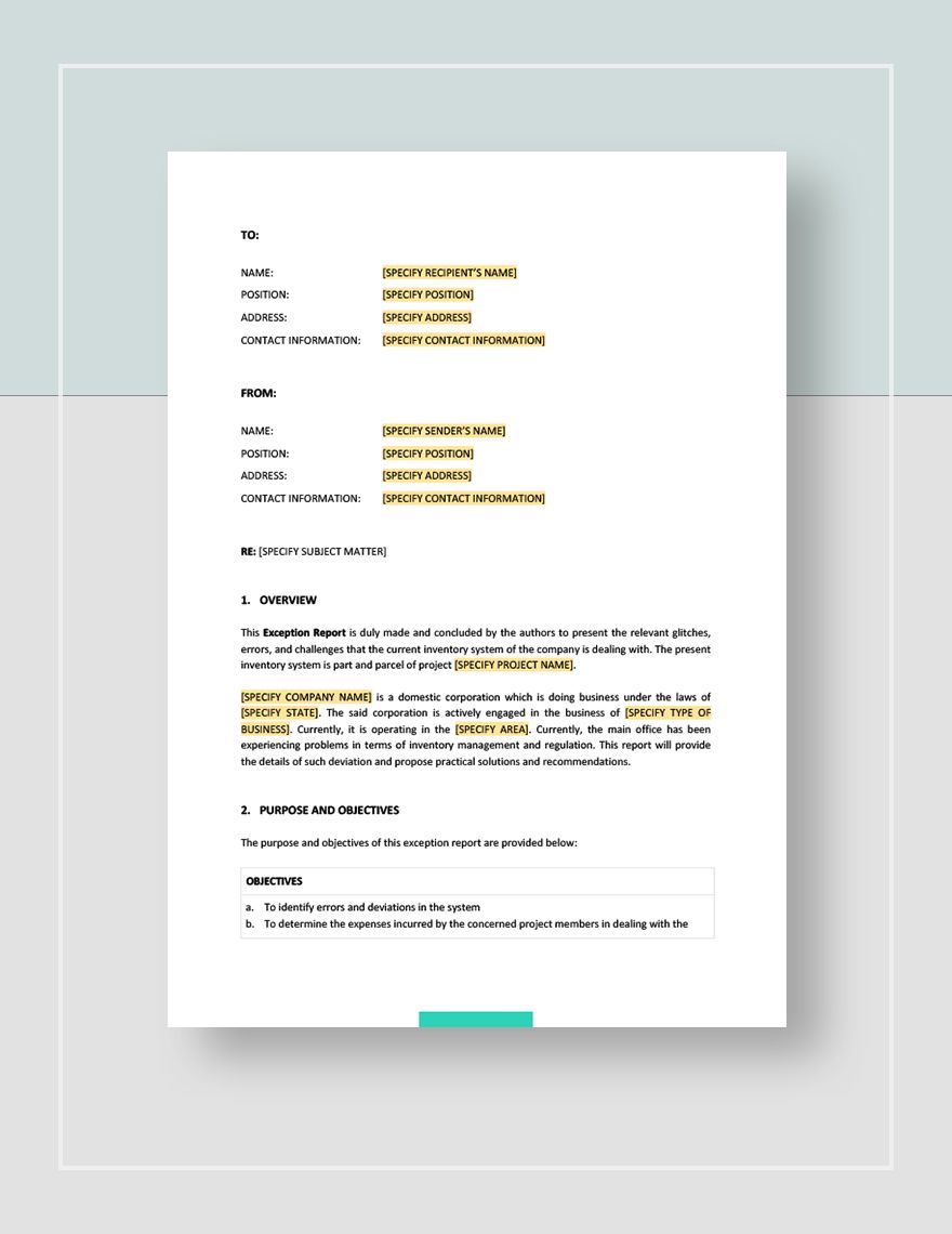 Exception Report Template