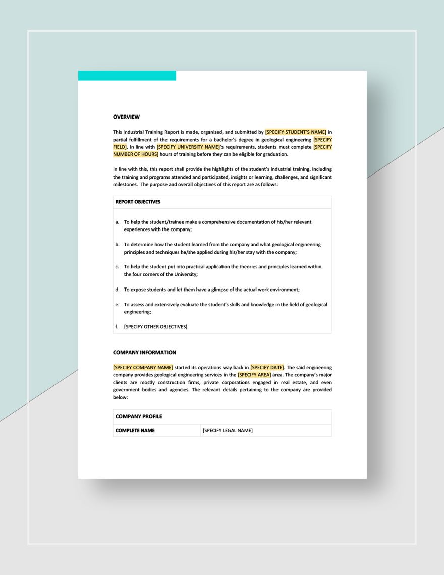 Industrial Training Report Template