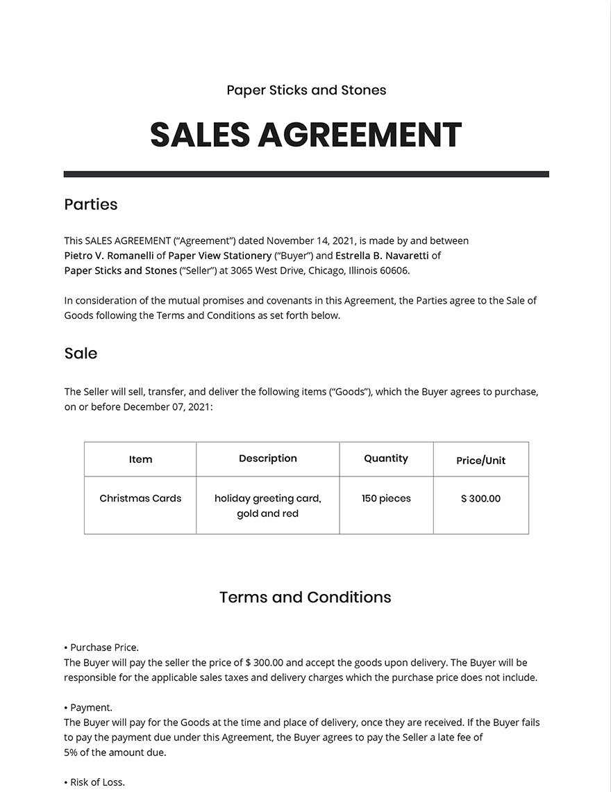 Sales Agreement Template