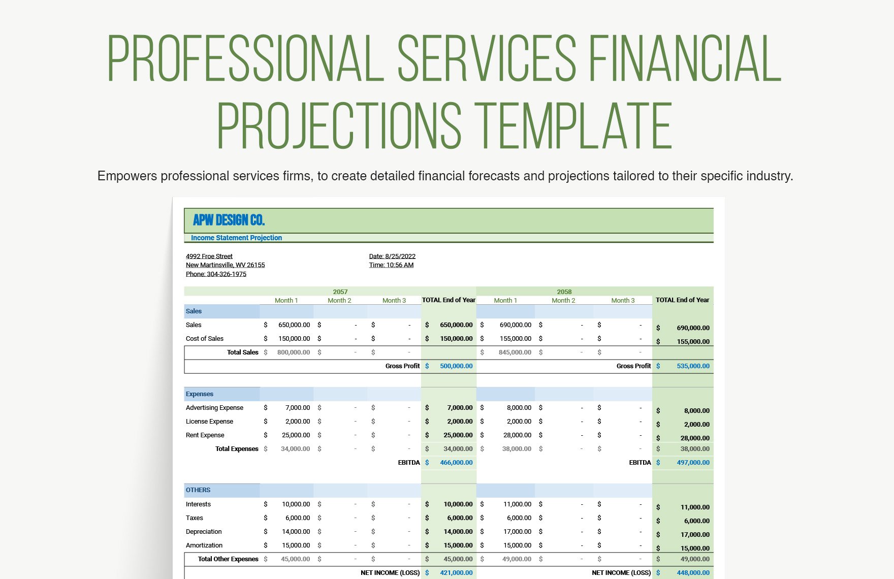 Professional Services Financial Projections Template