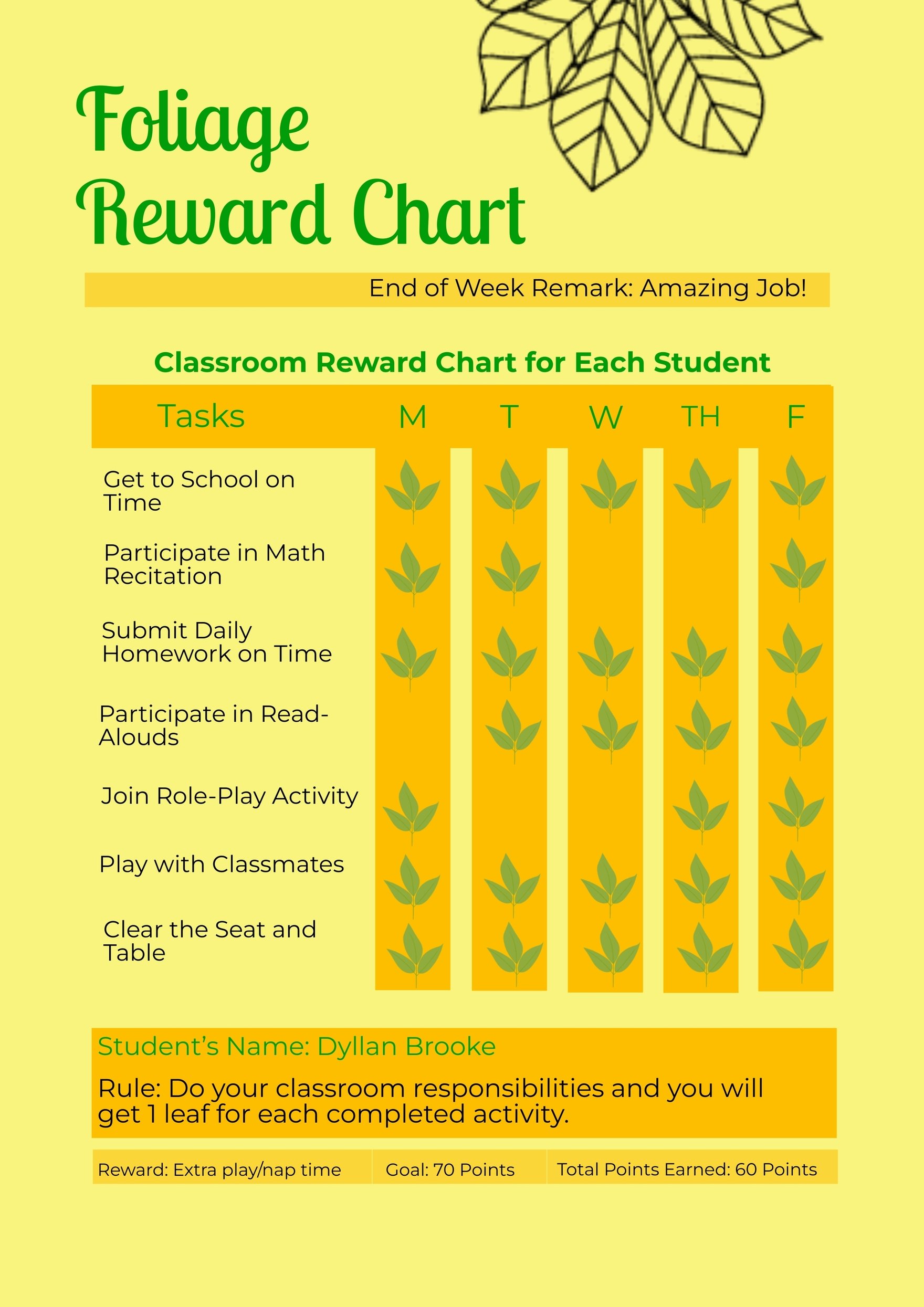 Free Foliage Reward Chart