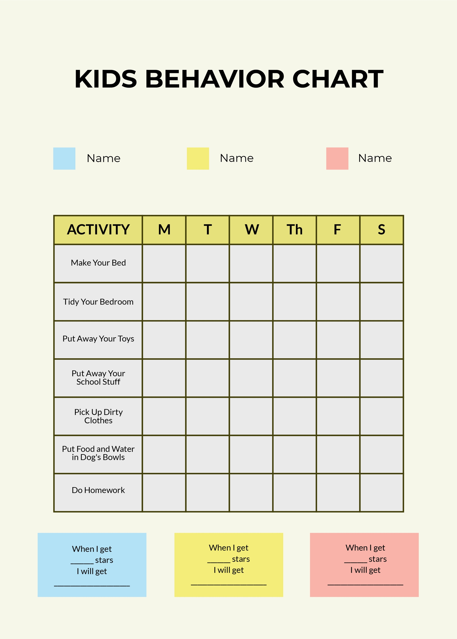 Free Kids Behavior Chart Download in Word, PDF, Illustrator, PSD