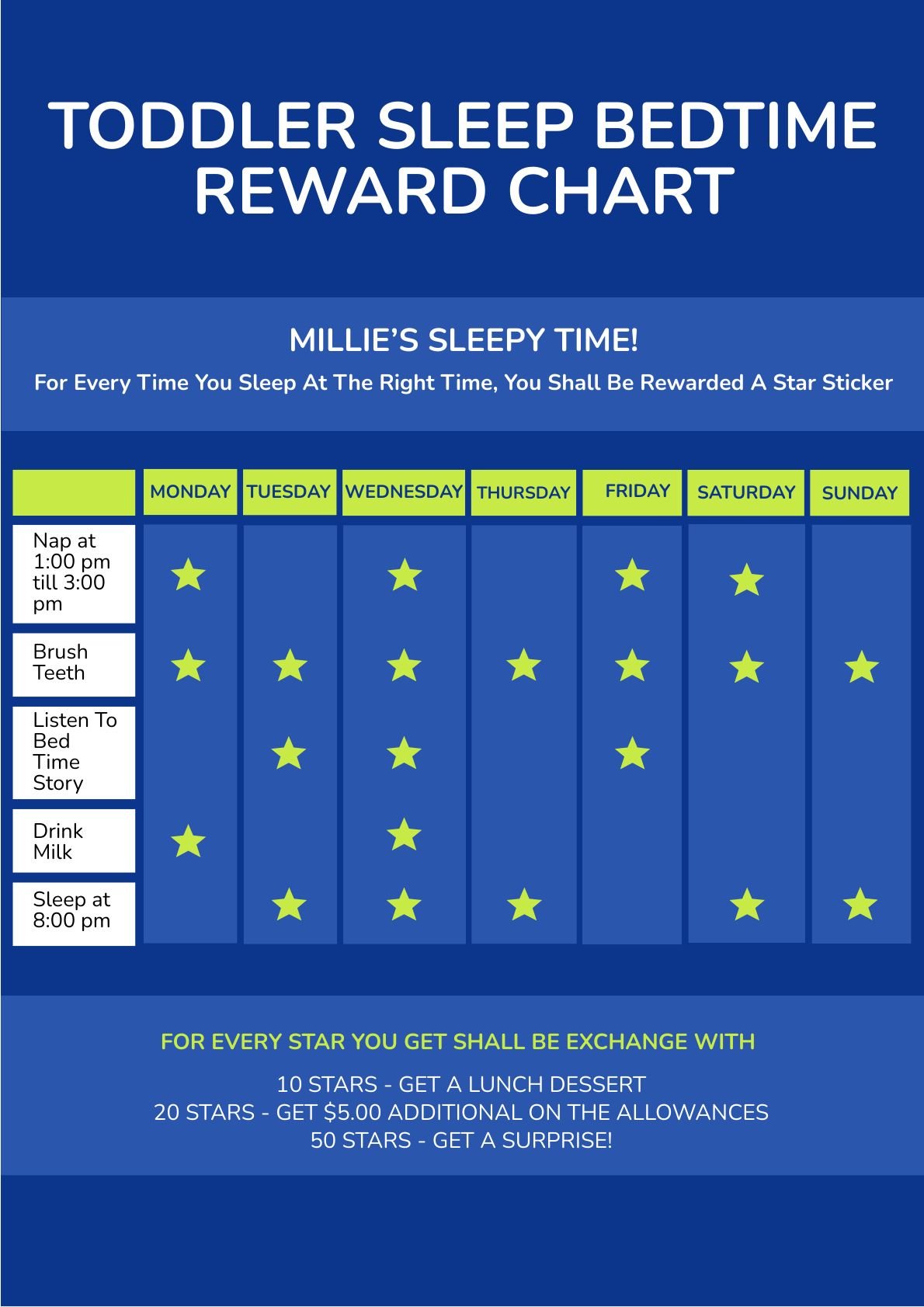 Toddler Sleep Bedtime Reward Chart