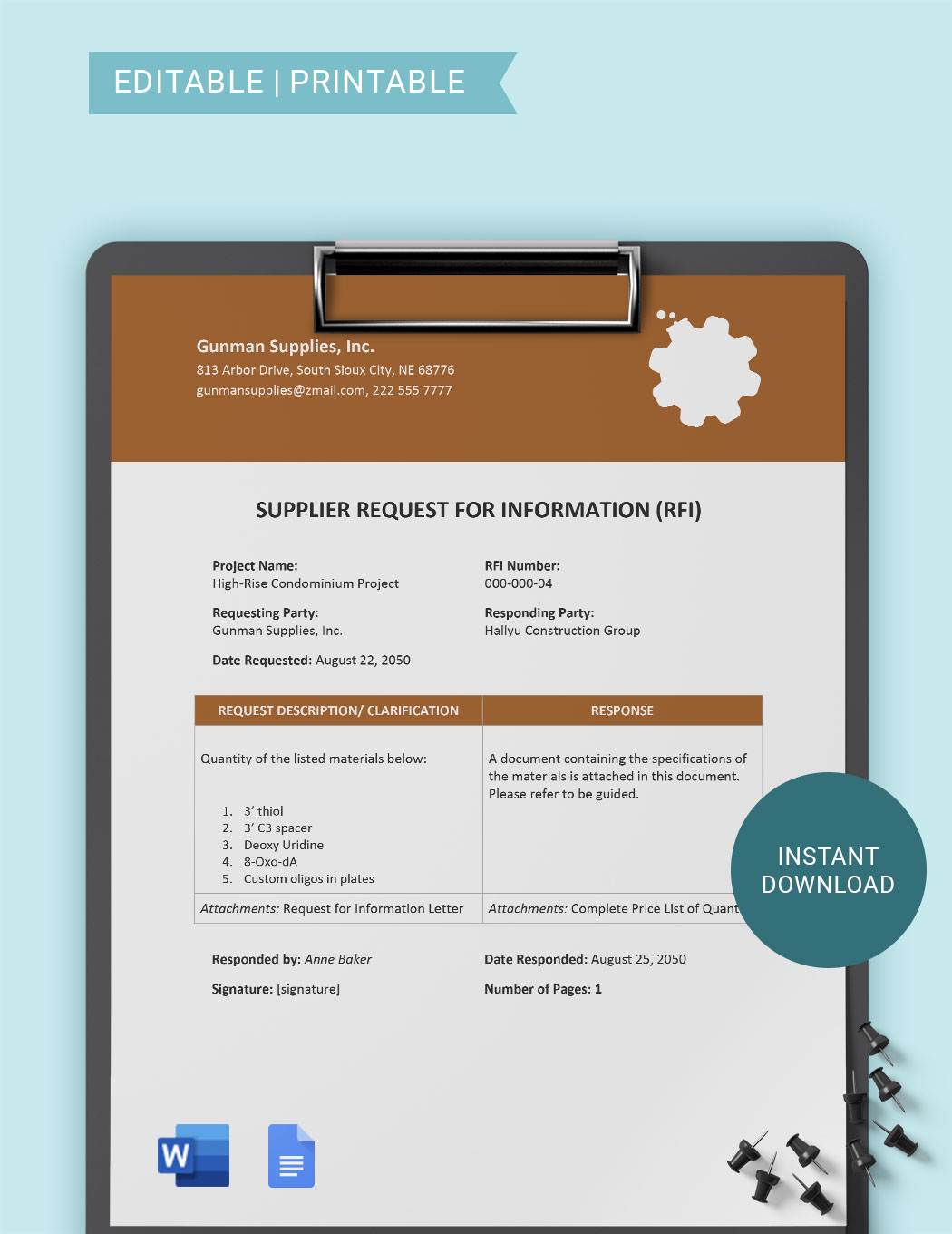 Sample Request For Information Template