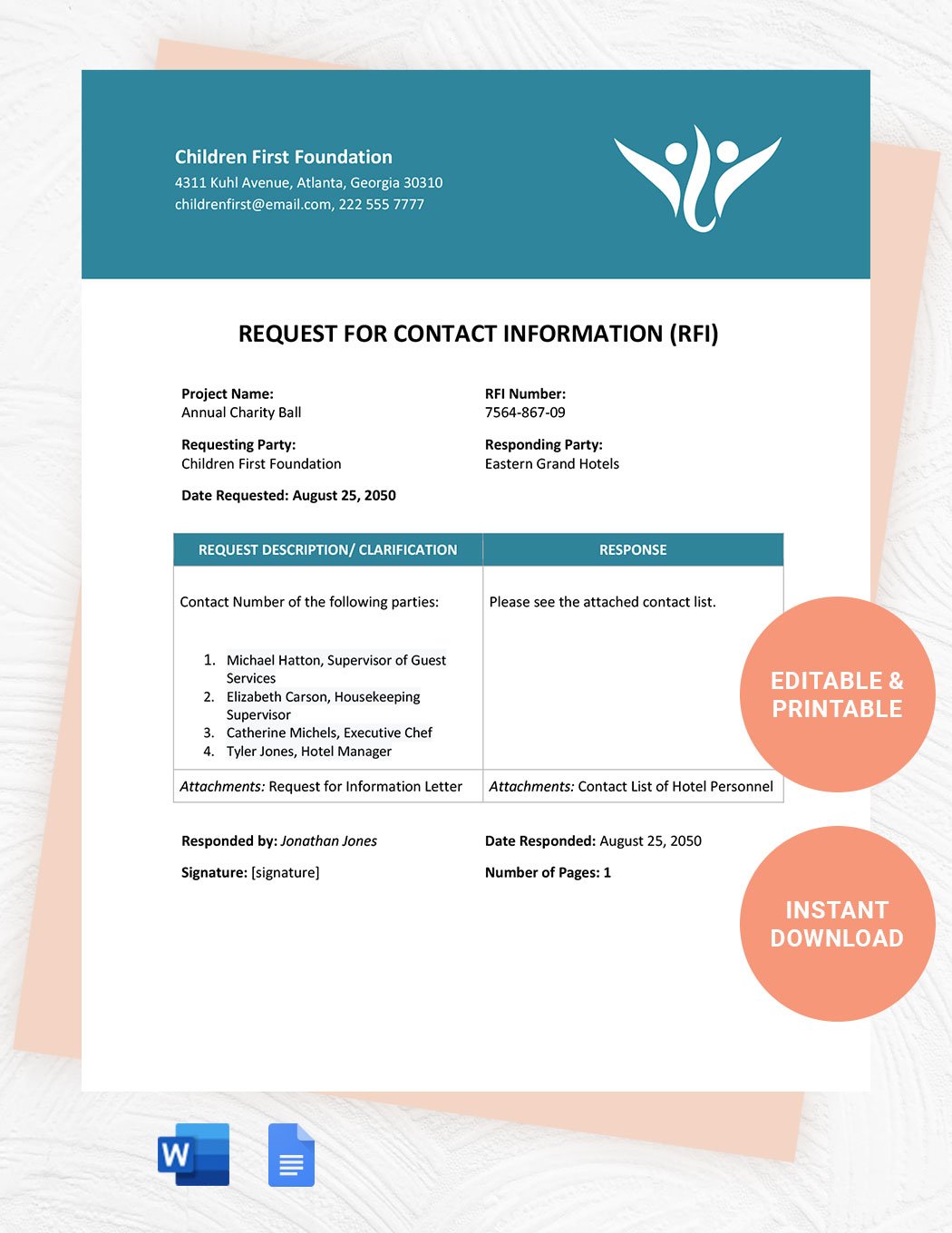 Request For Contact Information Template in Word, Google Docs