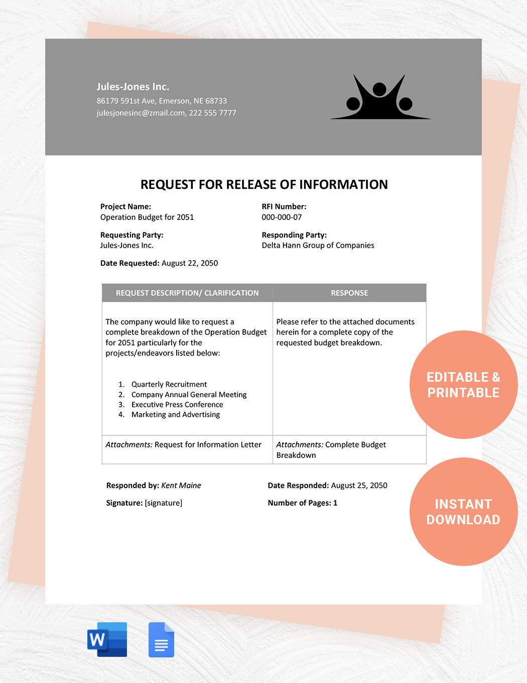 Free Request For Release Of Information Template Download in Word