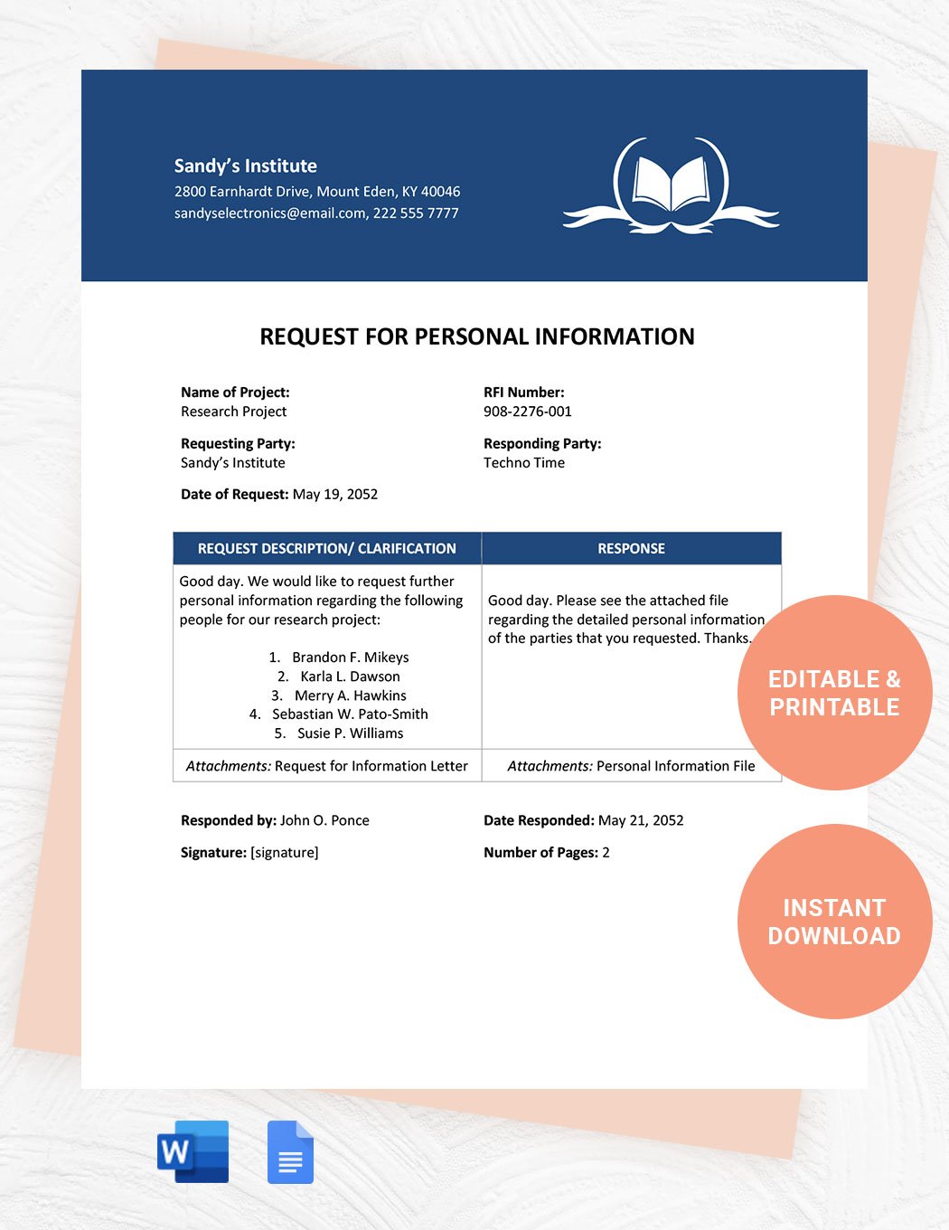 Request For Personal Information Template
