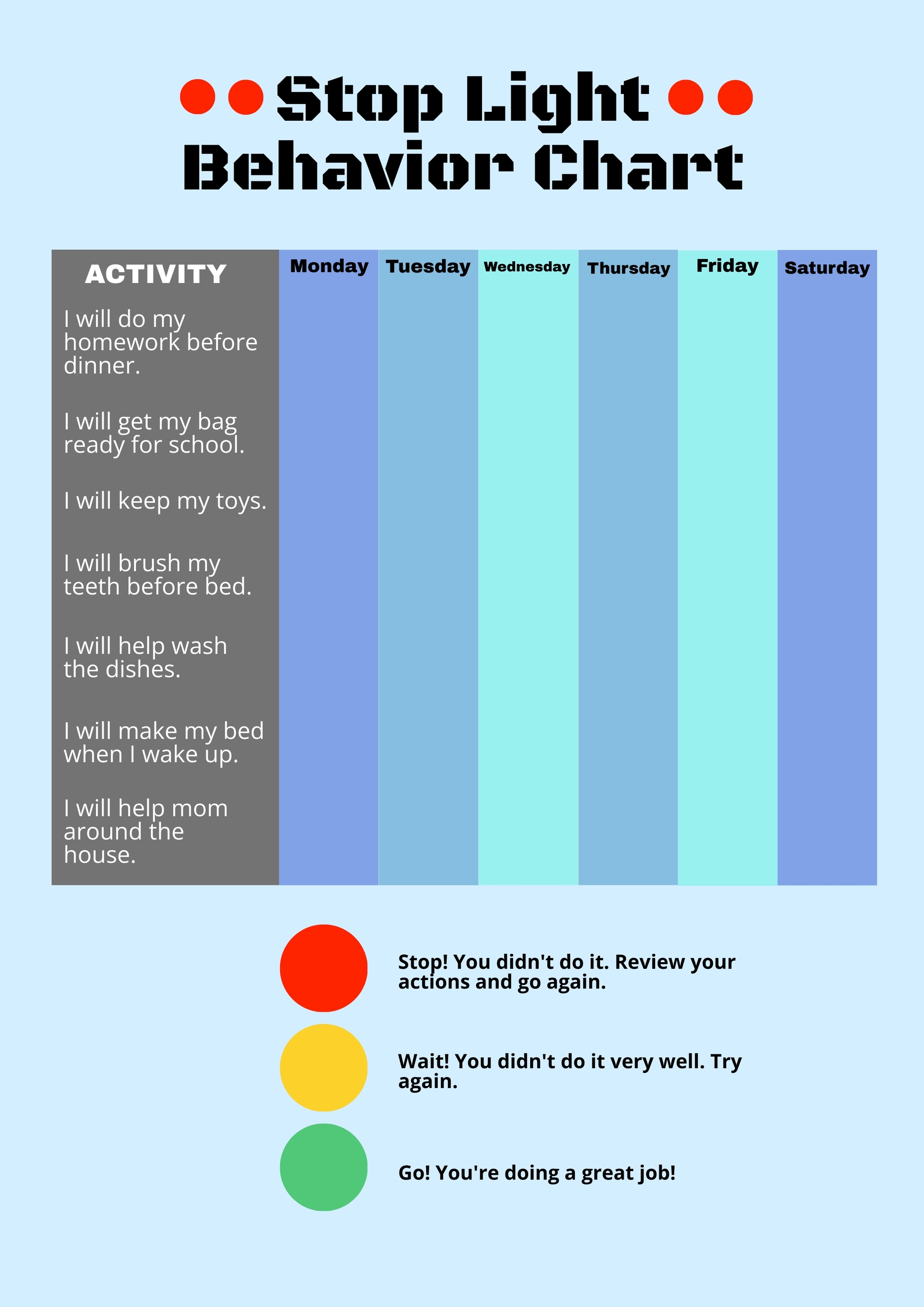 Stop Light Behavior Printable