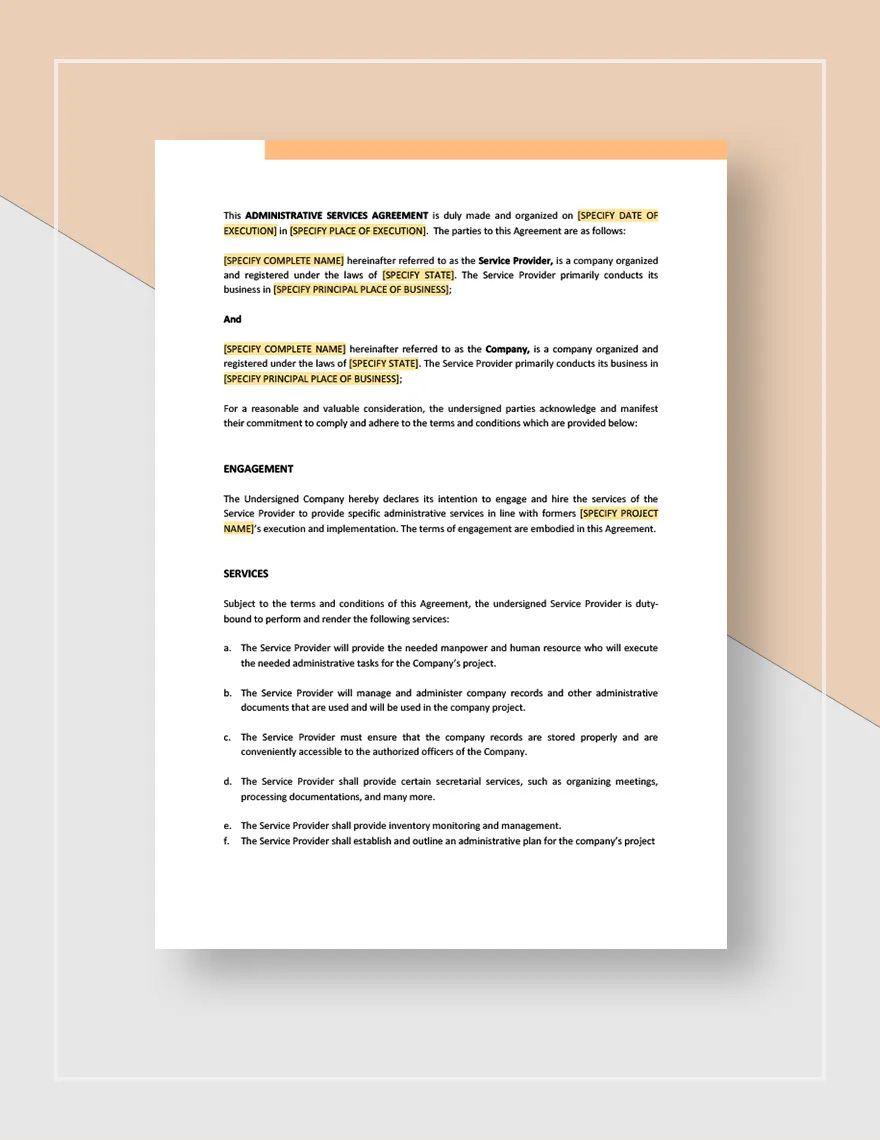 Administrative Services Agreement Template