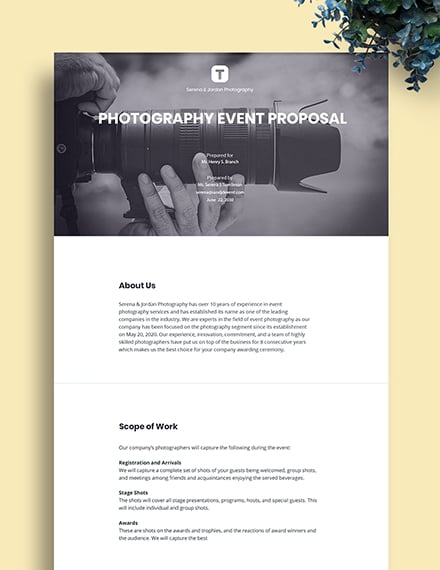 Photography Business Proposal Template Google Docs Word Apple Pages
