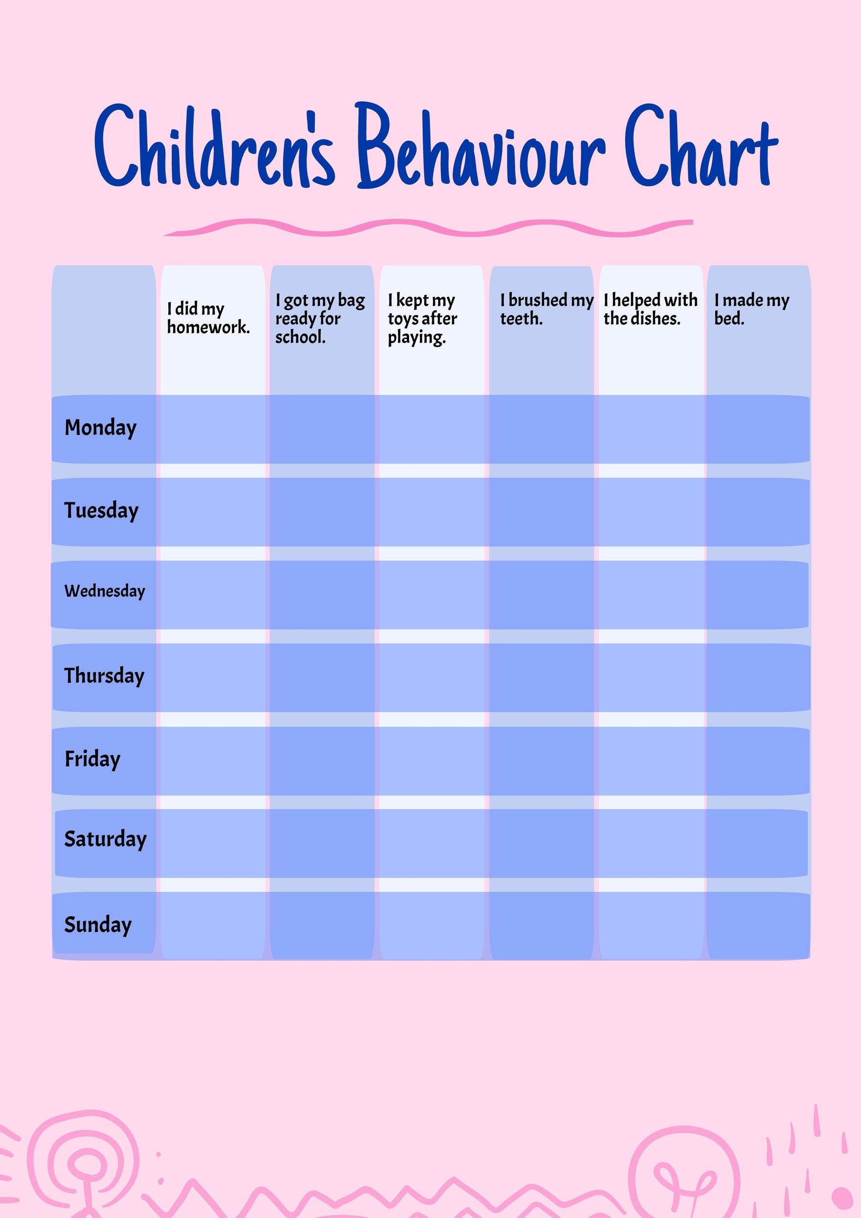 Children's Behaviour Chart in PDF, Illustrator