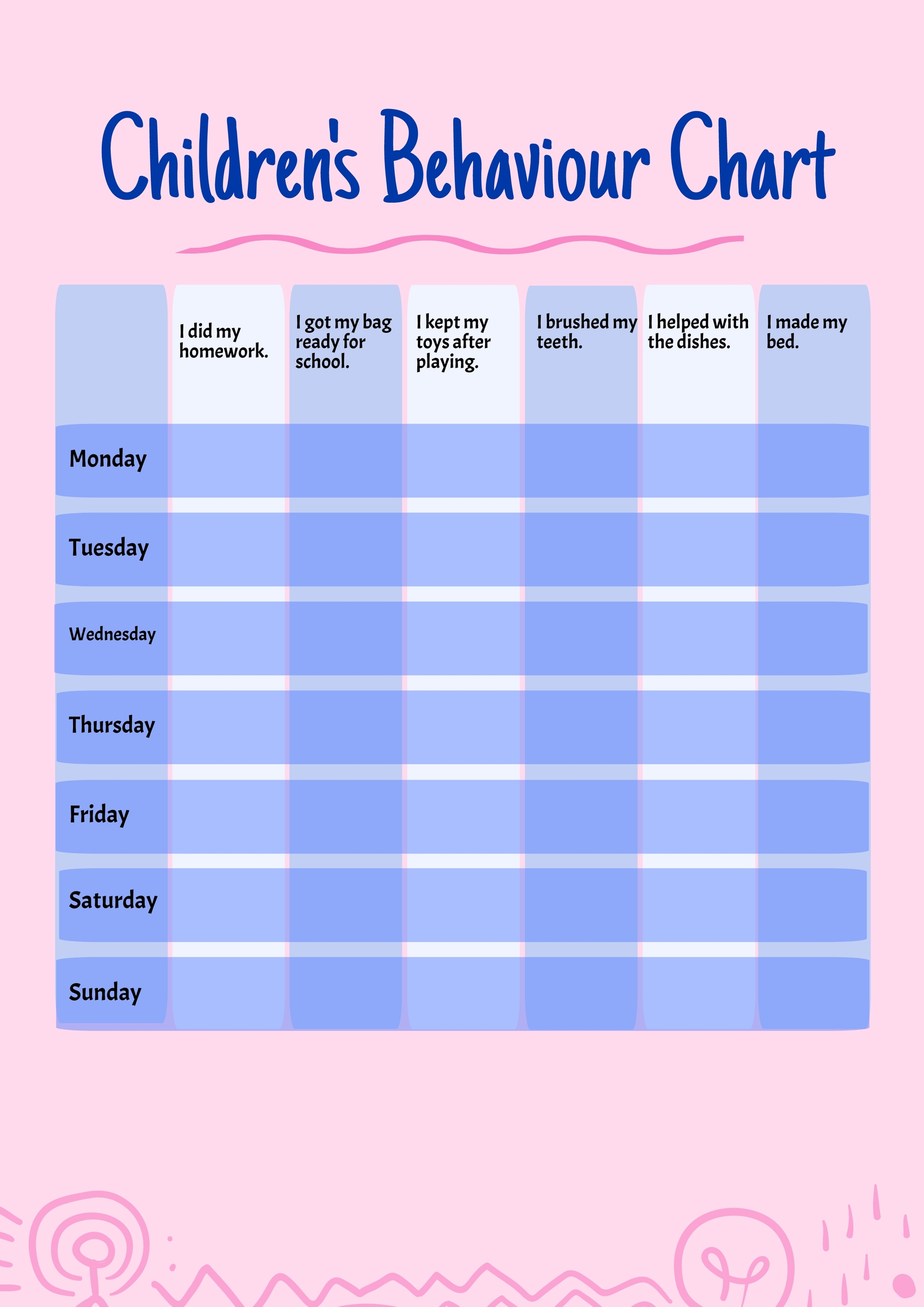 Free Diy Behavior Chart - Download in Word, PDF, Illustrator, PSD