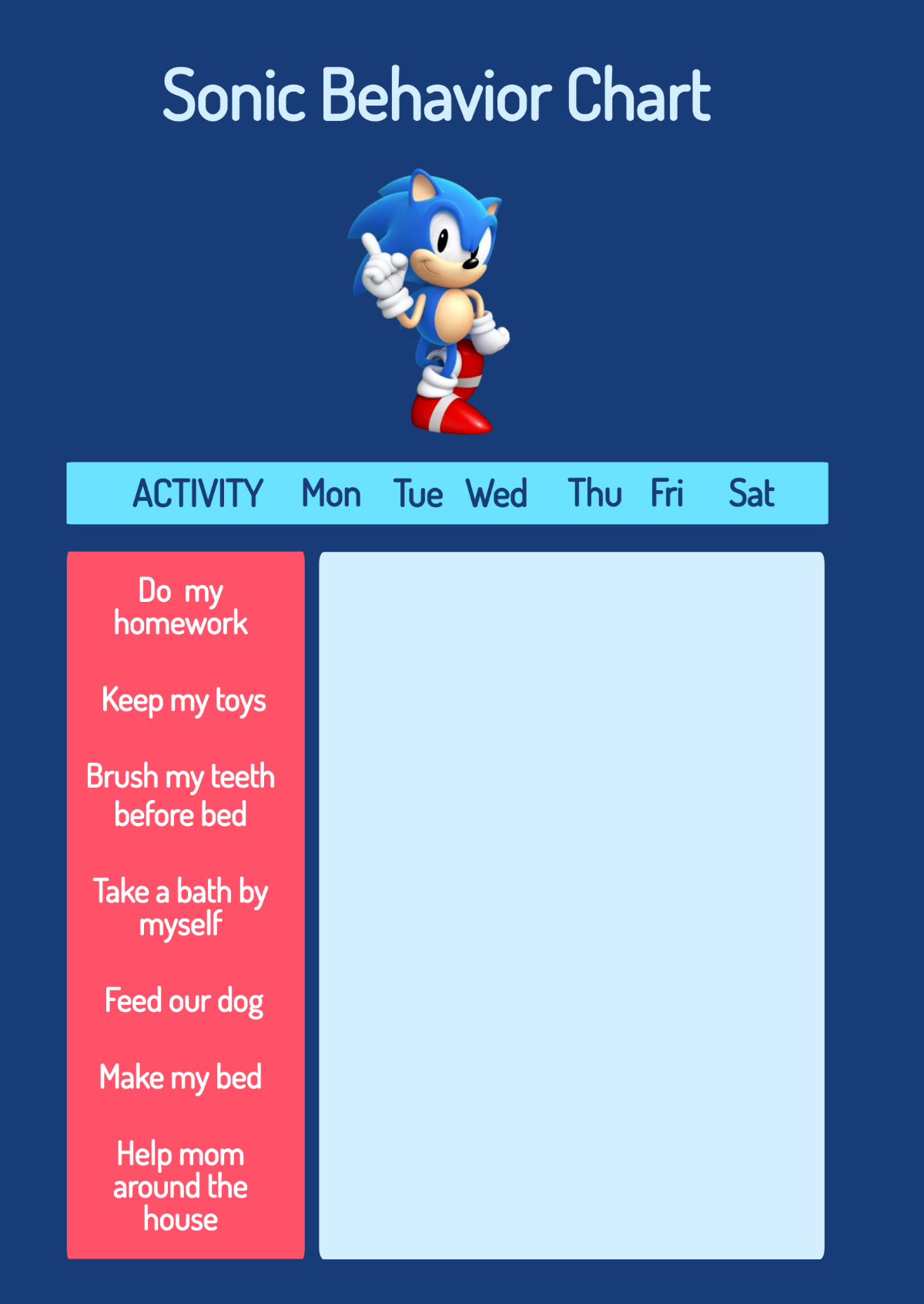 Free Sonic Behavior Chart Template